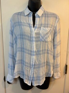 RAILS Charli Linen Blend Shirt Pale Blue White XS